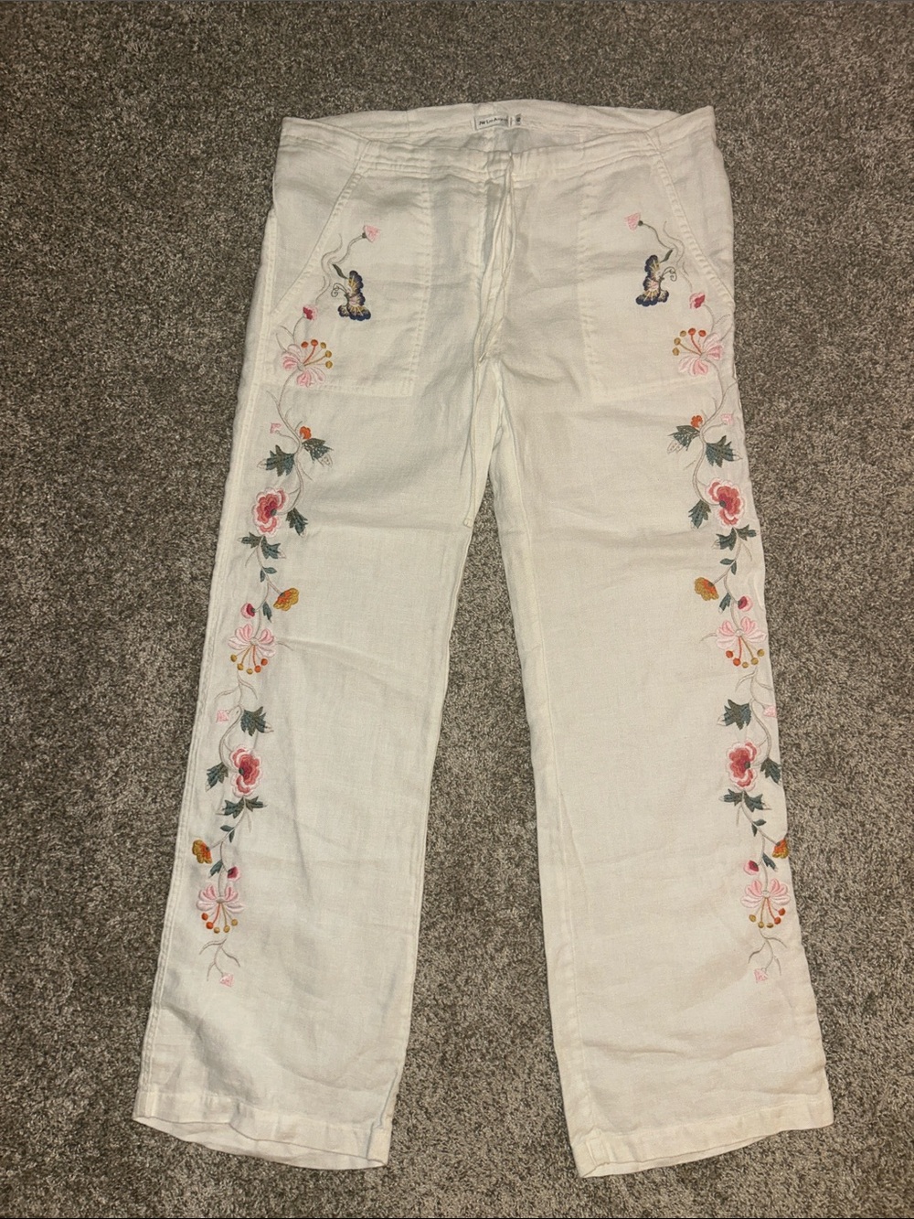 JW Los Angeles White Linen Pants with Drawstring Waist